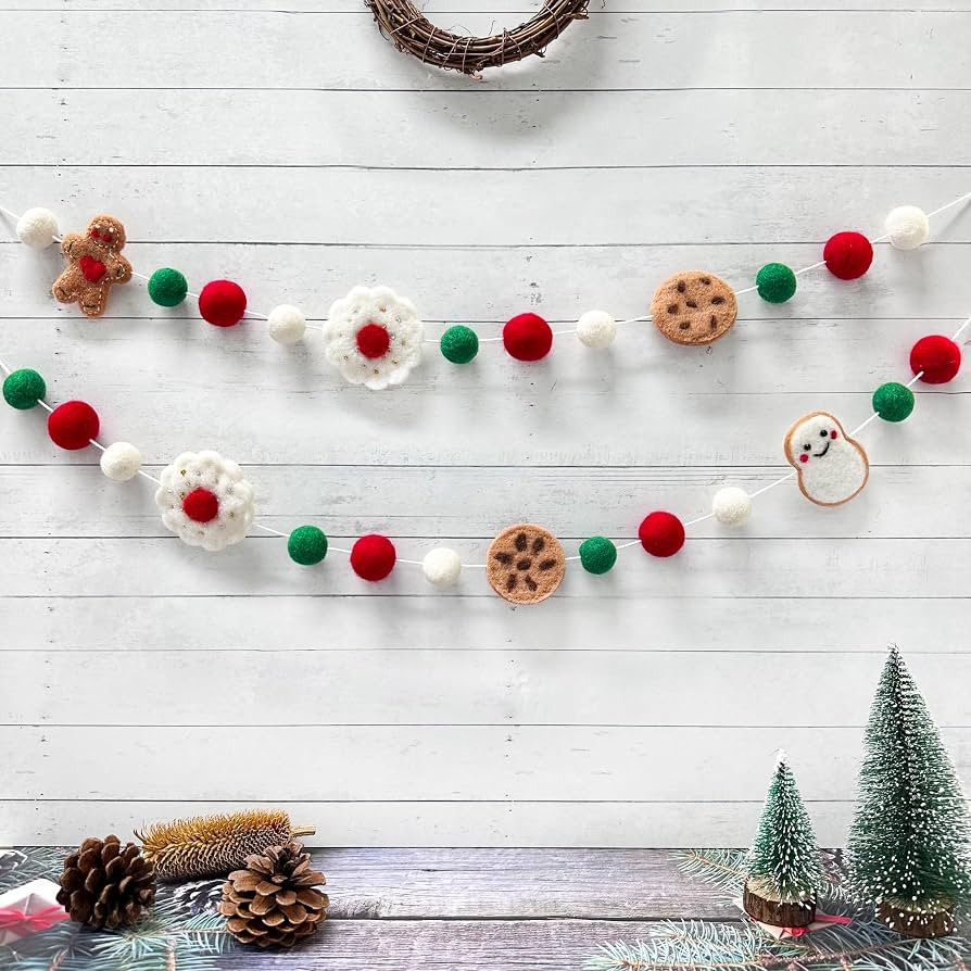 Wool Felt Christmas Decorations Clearance Garland Red Green White Wool Felt Balls Pom Pom Garland... | Amazon (US)