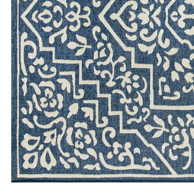Mainstays Traditional Medallion 5' x 7' Outdoor Rug - Polypropylene/Polyester - Blue/Ivory - Walm... | Walmart (US)