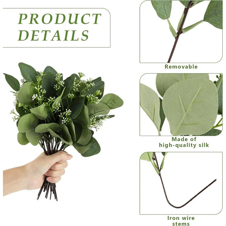 20PCS Artificial Eucalyptus Leaves Stems, Greenery Decoration Branches with Flowers for Floral Ar... | Walmart (US)