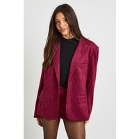 boohoo Women's Faux Suede Oversized Blazer in Burgundy | Size: 4 | boohoo (US & Canada)