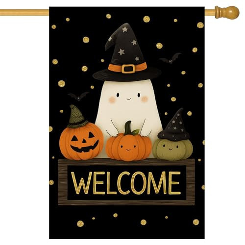 BlissYard Welcome Ghost Pumpkins House Flag with Witch Hat 28 x 40 Inch Double Sided Halloween Autumn Decorative Garden Flags Banner for Outdoor Porch Yard Decor Seasonal House Flags and Home Display | Amazon (US)