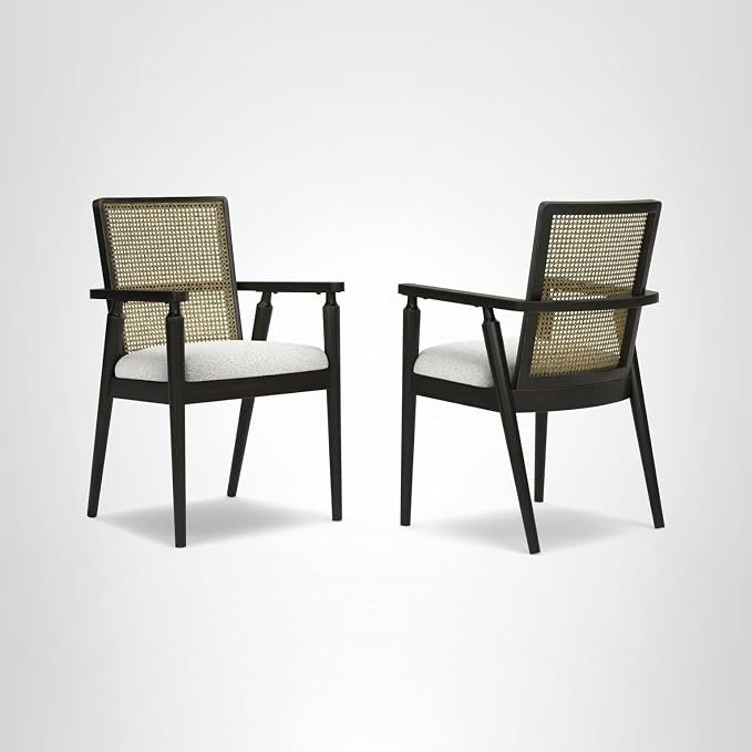 Signature Design by Ashley Galliden Rustic Solid Wood Upholstered Dining Arm Chair with Faux Cane... | Amazon (US)