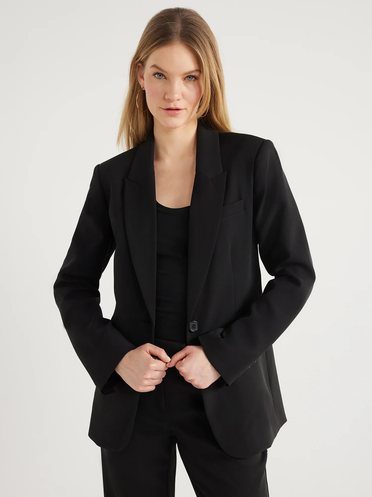 Scoop Women's & Women's Plus Crepe One Button Suit Blazer, Sizes XS-4X - Walmart.com | Walmart (US)