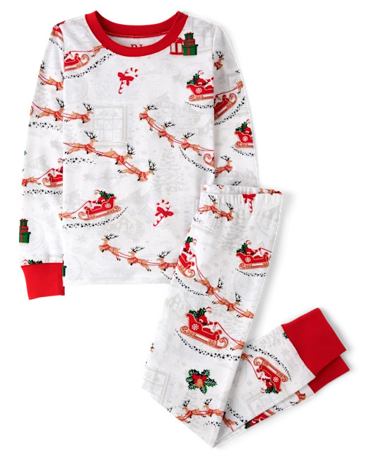 Unisex Kids Matching Family Christmas Long Sleeve Santa Sleigh Print Snug Fit Cotton Pajamas - WH... | The Children's Place