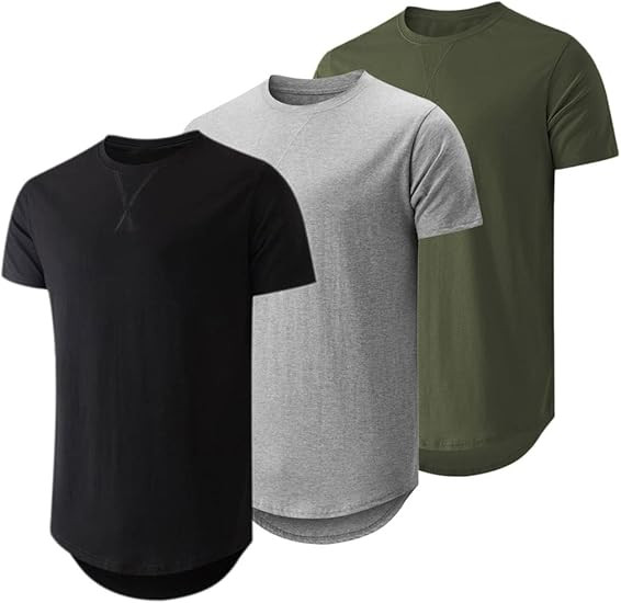 JMIERR Mens 3 Pack Cotton Hipster Hip Hop Longline Crewneck T-Shirt | Amazon (US)