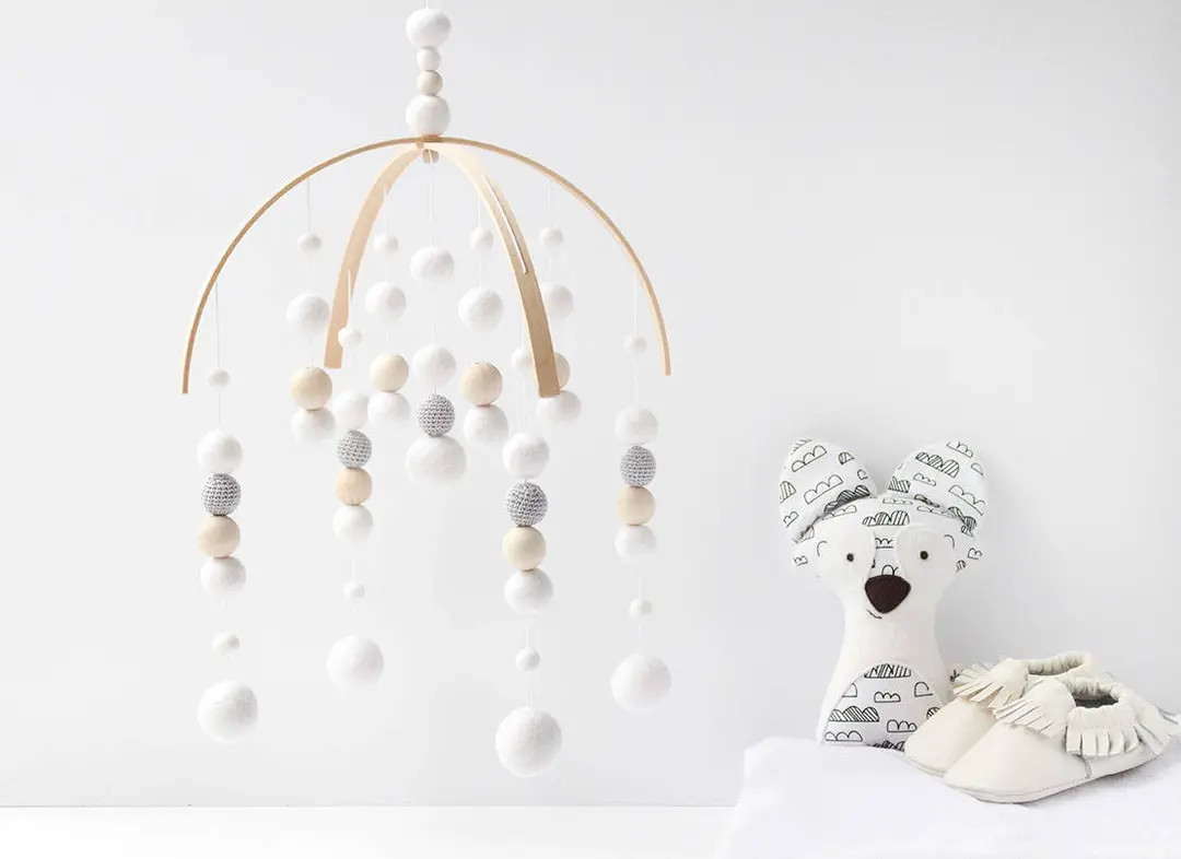 White and Grey Baby Mobile - White Baby Mobile - Gender Neutral Nursery Mobile - Felt Ball Mobile... | Etsy (US)