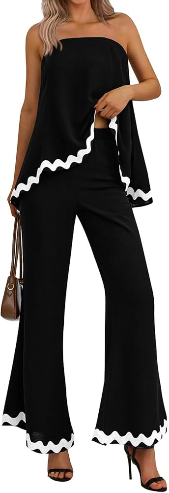 PRETTYGARDEN Women's 2 Piece Outfits 2024 Summer Beach Flowy Womens Tops Dressy Casual Lounge Set... | Amazon (US)