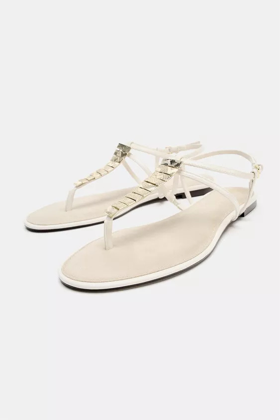 FLAT SANDALS WITH METALLIC APPLIQUES | Zara US