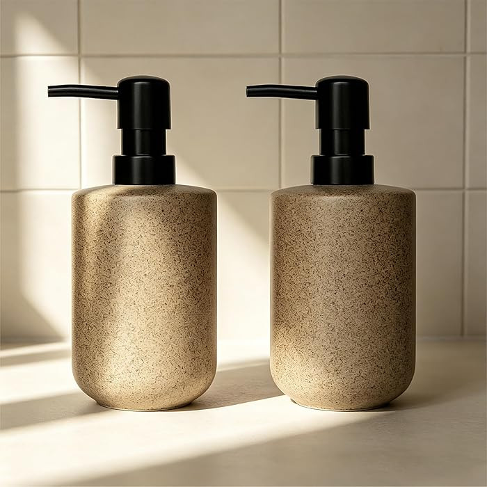 SEICASAYA Ceramic Soap Dispenser Set of 2, 12 oz Each, Stone-Like Beige Bathroom Dispenser with B... | Amazon (CA)