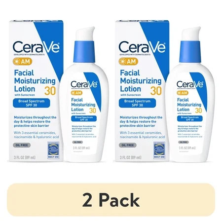 (2 pack) CeraVe AM Face Moisturizer with Broad Spectrum Protection SPF 30 3 oz | Walmart (US)