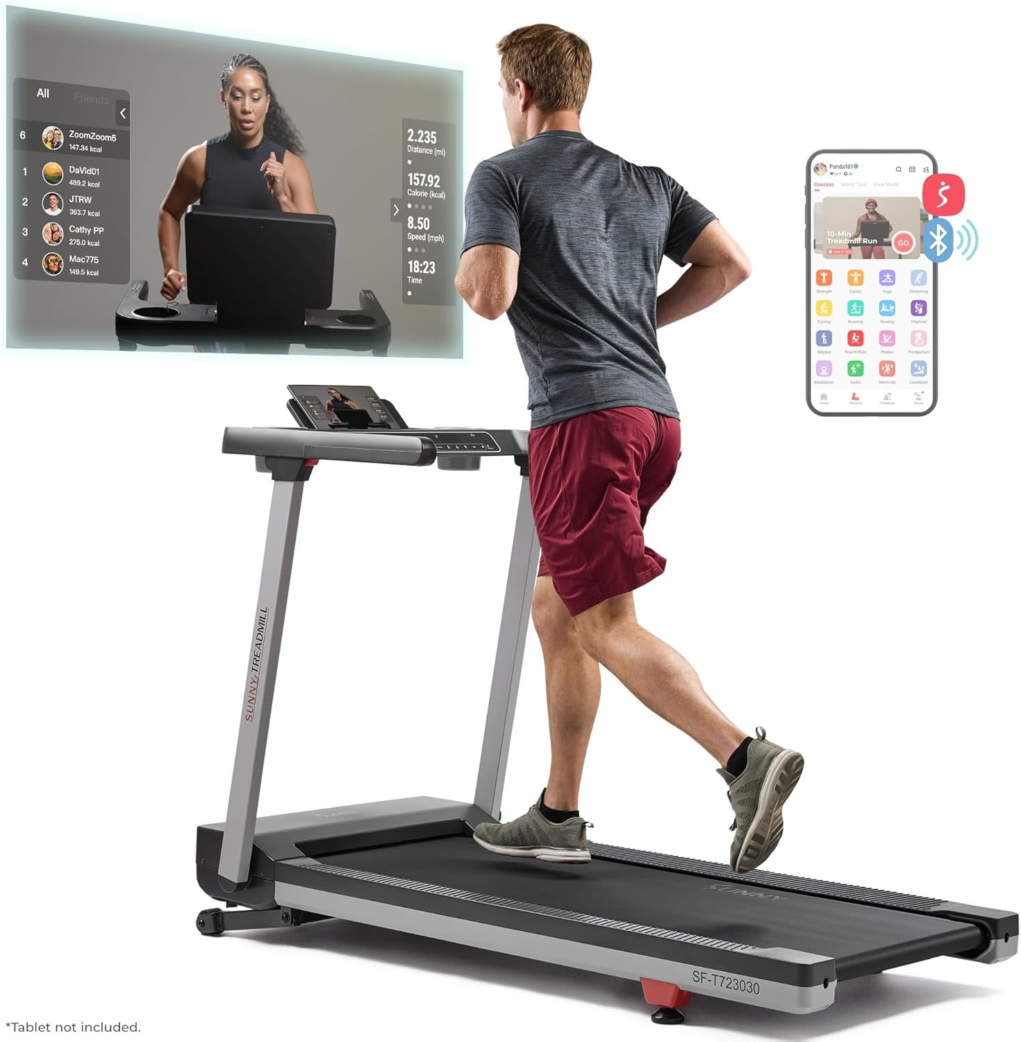 Sunny Health & Fitness Fully Assembled OneClick-Fold 20" Smart Treadmill with Auto Incline & Sunn... | Amazon (US)