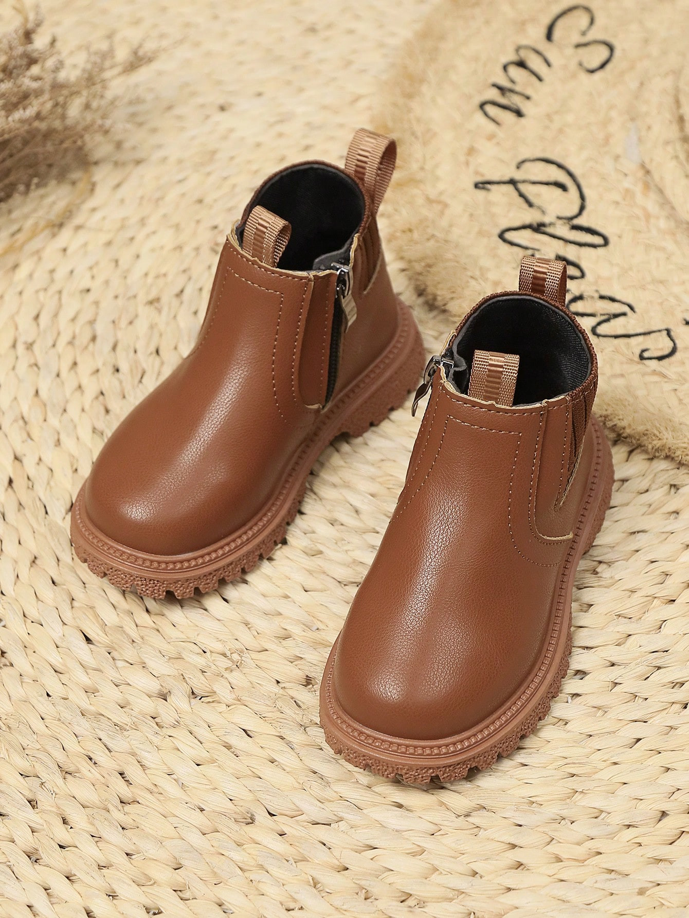 Kids New English Style Simple  Boots Real Leather Zipper Side Waterproof Non-Slip Suitable For Da... | SHEIN