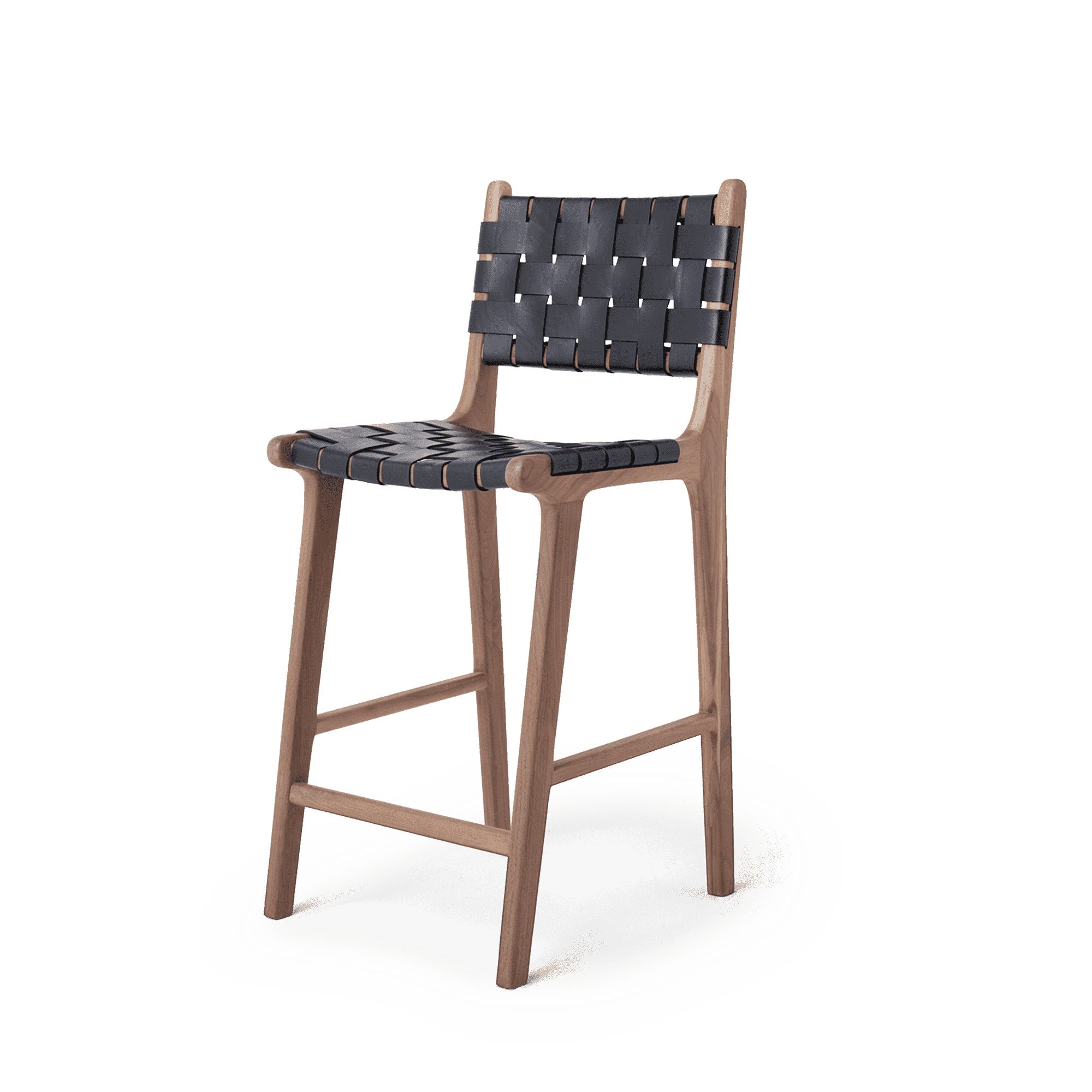 Stool #2 - Counter Stool in Walnut with Woven Black Leather | Hati Home