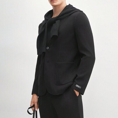 Men's 2pcs Knitted Business Casual Suit Set, Long Sleeve Shoulderless Padded Coat And Straight-Leg Trousers For Spring/Autumn Office Wear | SHEIN