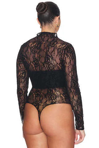 Lace Mock Neck Bodysuit in Black001 | Revolve Clothing (Global)