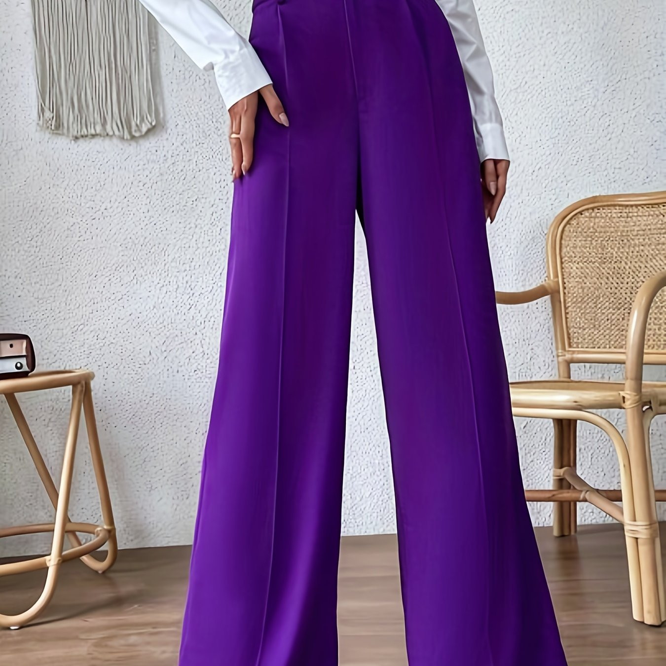 Solid Button Wide Leg Pants Elegant Pants Spring Fall - Temu | Temu Affiliate Program