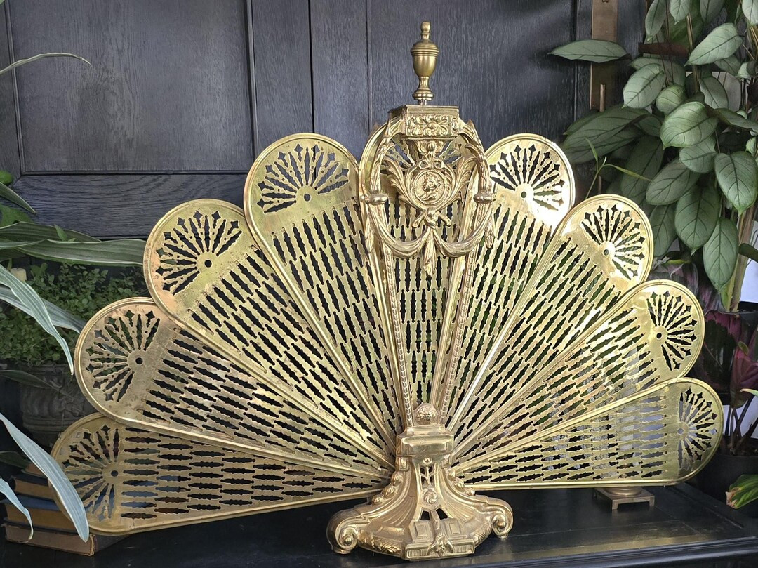 Vintage 38 Wide Antique Ornate Brass Peacock Fireplace Screen Victorian Brass Folding Fan Hearth ... | Etsy (US)
