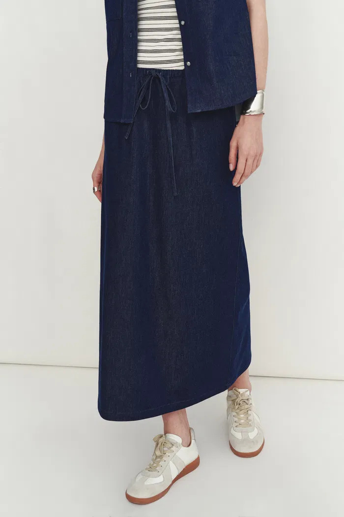 Francesca Midi Skirt in Linen-Cotton Denim | Fabrique