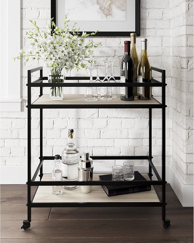 Unknown1 Black Bar Cart 28" w X 14" d 32" h Tan Casual Modern Contemporary Transitional Metal Woo... | Amazon (US)