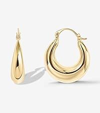 PAVOI 14K Gold Plated Sterling Silver Post Chunky Hoops | Thick Lightweight Gold Hoop Earrings fo... | Amazon (US)