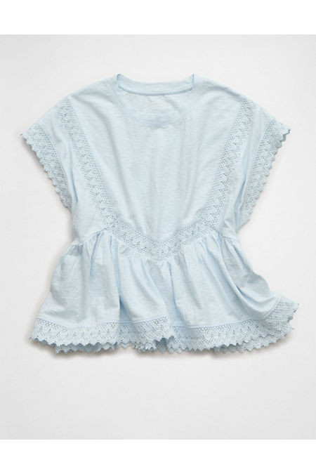 AE Sunchaser Lace Trim T-Shirt Women's Turquoise S | American Eagle Outfitters (US & CA)