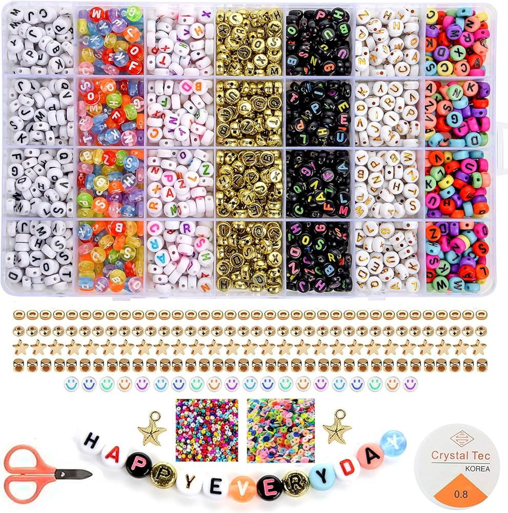 1400 Pieces 7 Colors 4x7mm Round Acrylic Alphabet Letter Beads(A-Z Mixed),Bracelets Necklace Char... | Amazon (US)