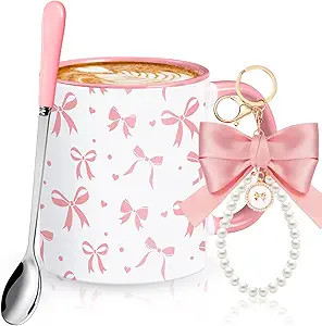 Sliner Pink Coquette Bow Mug Coquette Gift Set 11oz Ceramic Coffee Mug Aesthetic Cup with Bow Key... | Amazon (US)