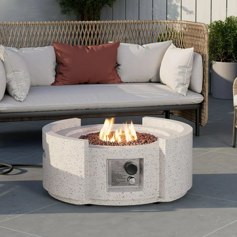 COSIEST Outdoor Terrazzo White Faux Stone Propane Fire Pit Table (Tank Outside) | Walmart (US)