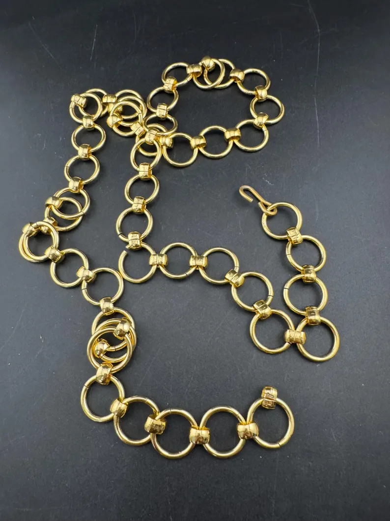 Retro Gold Tone Chain Link Geometric Hoop Adjustable Fashion Belt Adj to 93cm - Etsy | Etsy (US)