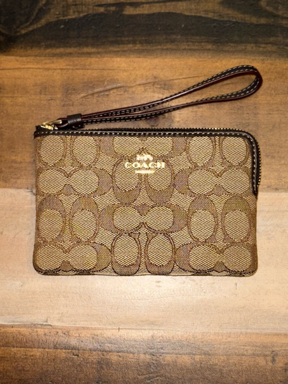 Coach Brown Wristlet Wallet With Logo And Zipper, Women's Designer Classic | Poshmark