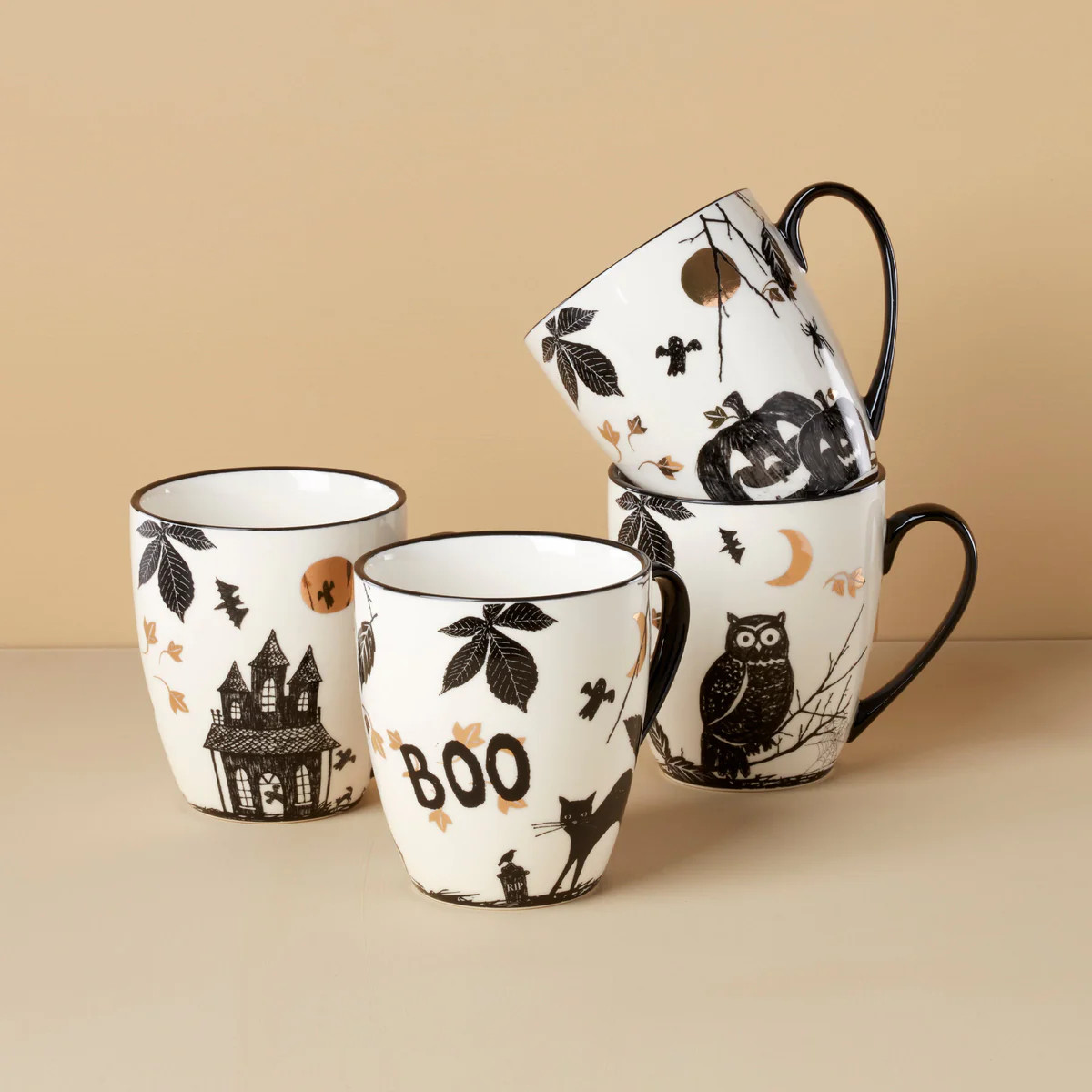 Vintage Haunted Halloween Mugs, Set of 4, Assorted | Lenox