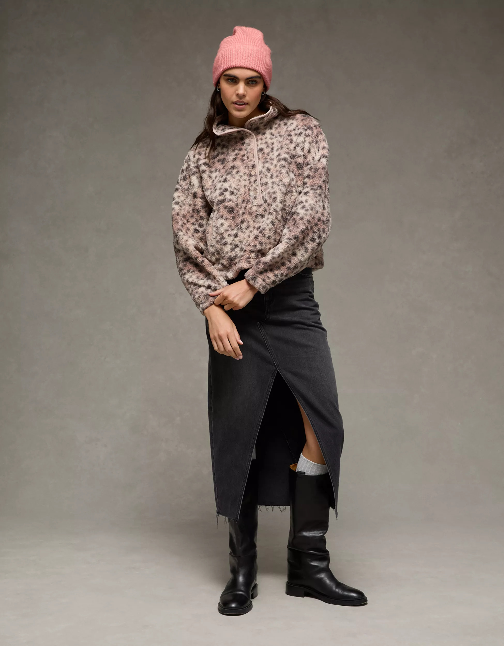 AE Sherpa Fleece Graphic Henley Sweatshirt | American Eagle Outfitters (US & CA)