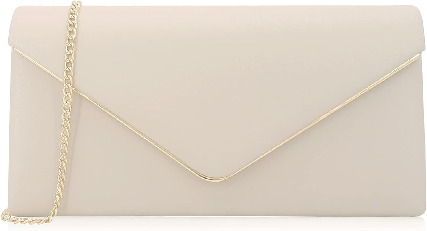 Vegan Leather Envelope Clutch Bag Classic Dressy Purse Foldover Evening Handbag | Amazon (US)