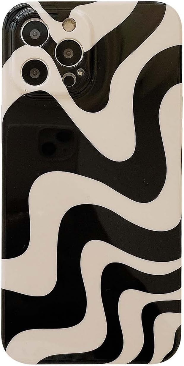 Black White Striped Swirl Lines Phone Case Compatible with iPhone 14 Pro Retro Chic Wave Aestheti... | Amazon (US)