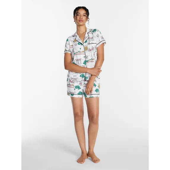 Joyspun Women's Dreamy Soft Collection Notch Collar Top and Shorts Pajama Set, 2-Piece, Sizes XS-... | Walmart (US)