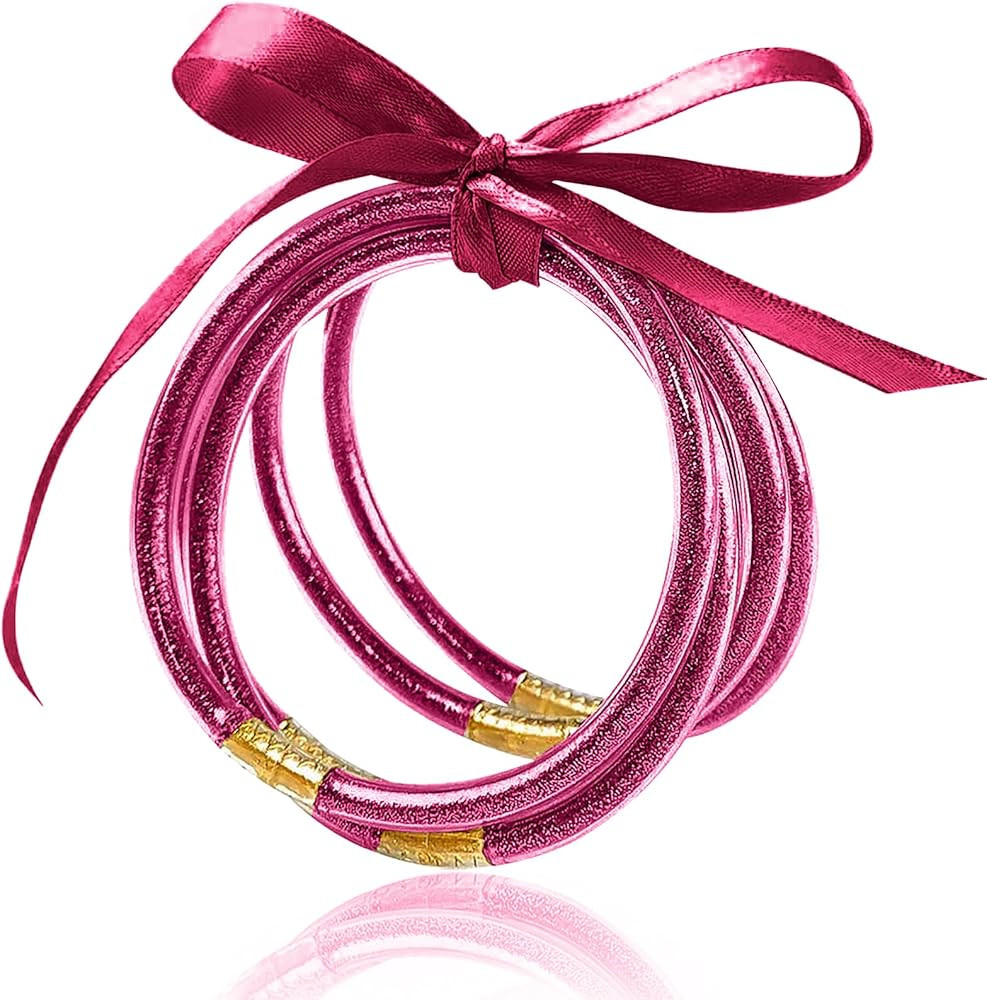 MJartoria Glitter Jelly Bangles Bracelets Set Glitter Filled Jelly Silicone Bracelets for Women | Amazon (US)