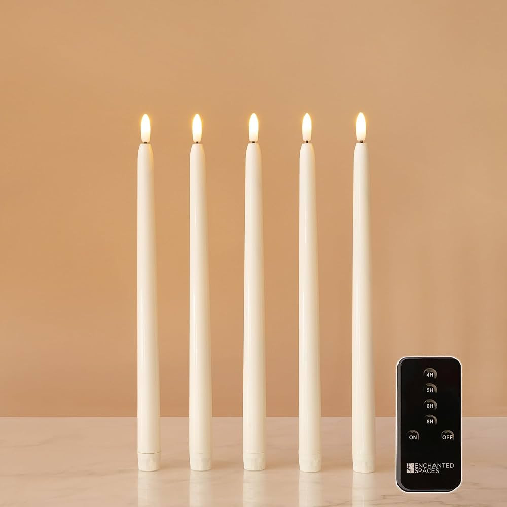Set of 5 Ivory 12" Flameless LED Taper Candles with Timer Remote | Amazon (US)