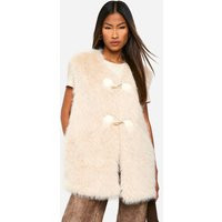 boohoo Women's Vintage Look Faux Fur Toggle Detail Oversized Gilet in Sand | Size: 4 | Knitted | boohoo (US & Canada)