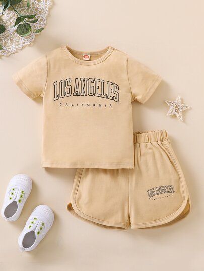 Baby Letter Graphic Tee With Track Shorts | SHEIN