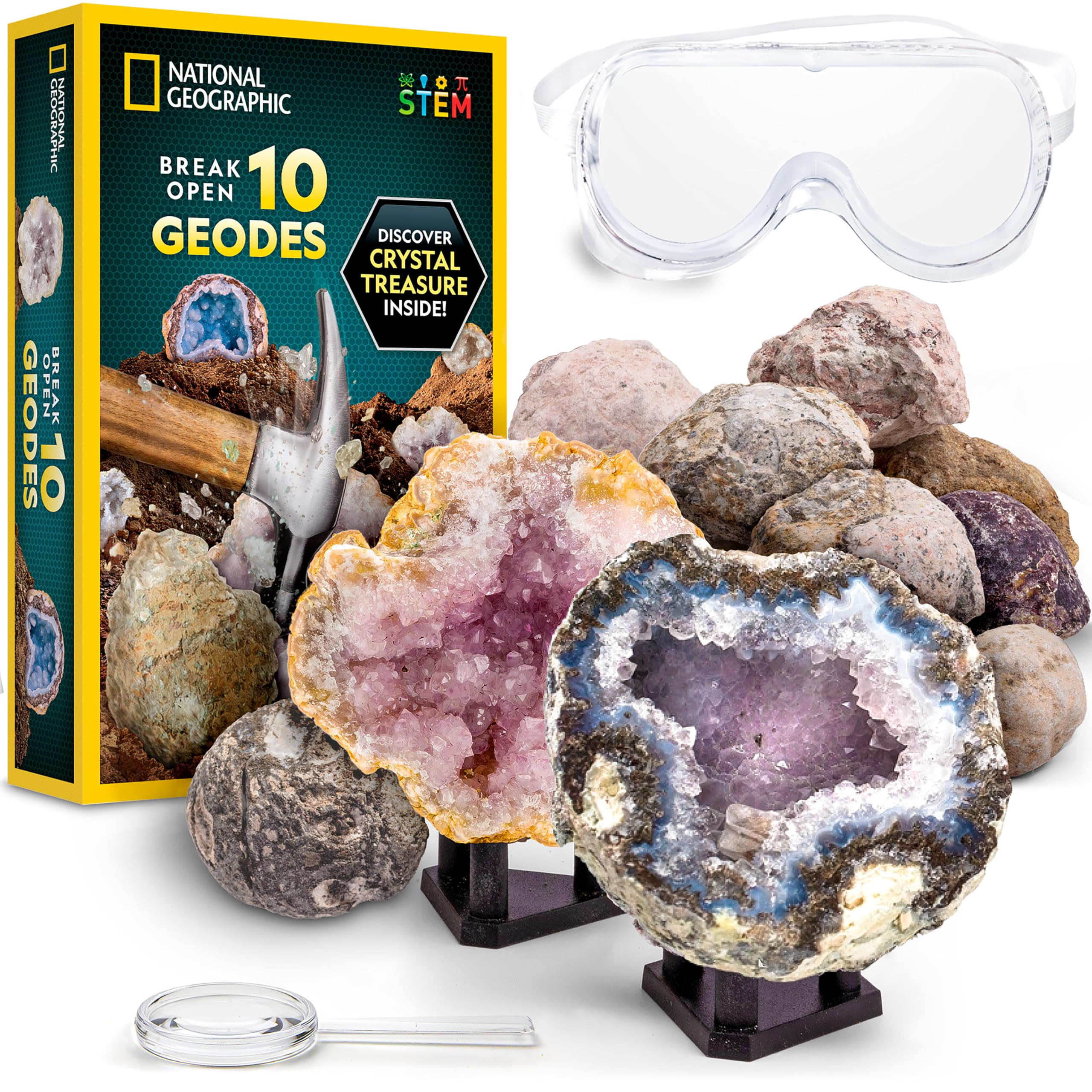 National Geographic Break Open 10 Premium Geodes – Includes Goggles & 2 Display Stands - Great ... | Amazon (US)