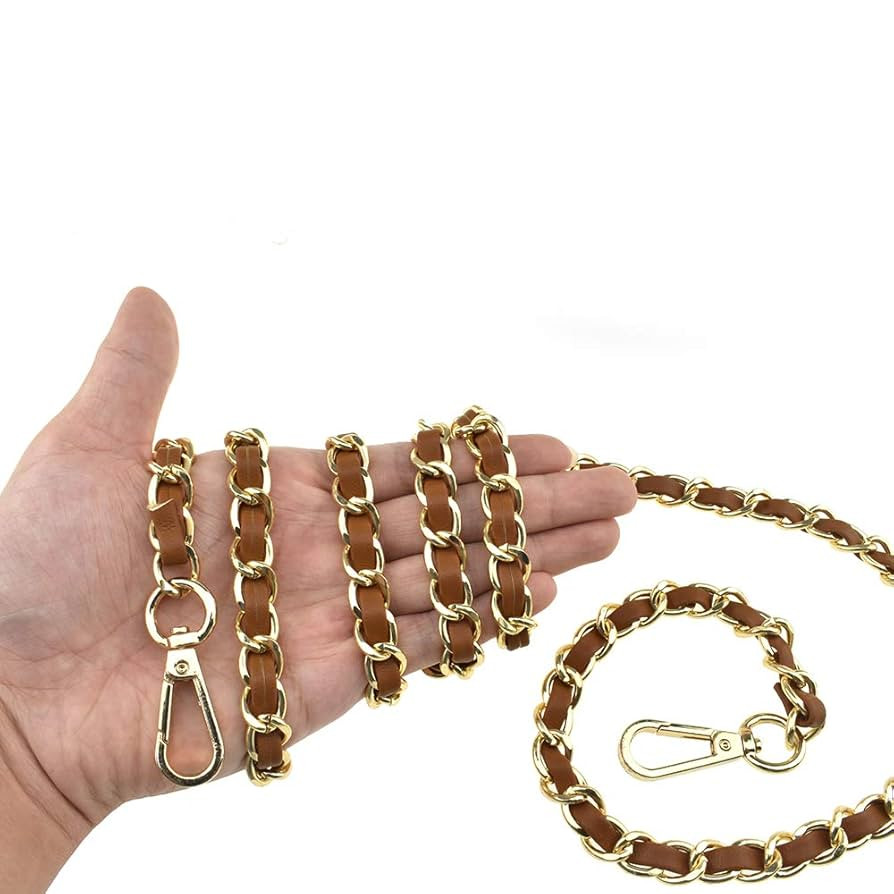 HAHIYO Metal Plus Synthetic Leather Purse Chain Strap Length 55.1 Inches Brown Gold for Shoulder ... | Amazon (US)