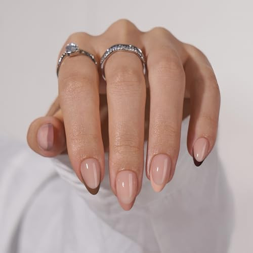 BTArtbox French Tip Press On Nails, Short Almond Supremely Fit & Natural Glue On Nails with Nail Glue, Reusable Stick On Nails in 16 Sizes - 32 Soft Gel Fake Nails Kit, Morning Coffee | Amazon (US)