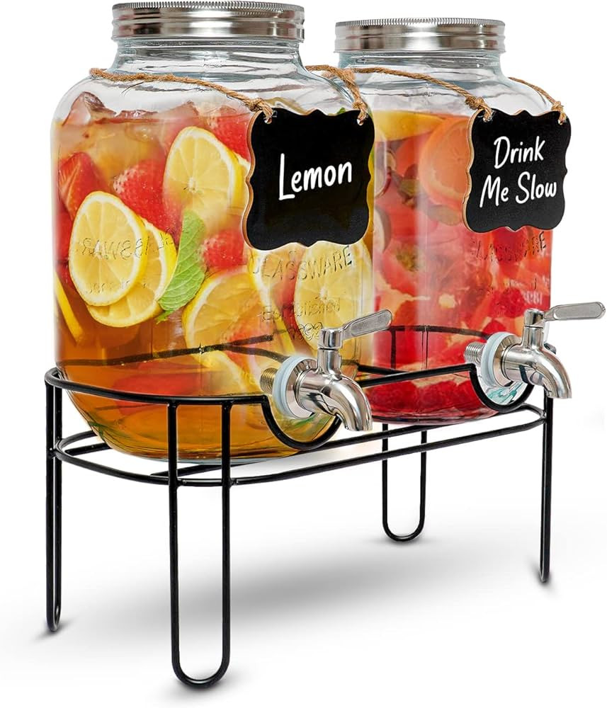 CHENE DE SAINT MARS Glass Drinks Dispenser with Metal Stand, Drinks Dispenser for Parties, Water ... | Amazon (US)