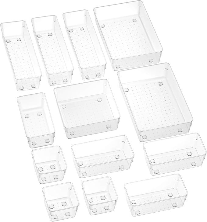 SMARTAKE 13-Piece Drawer Organizers with Non-Slip Silicone Pads, 5-Size Clear Desk Drawer Organiz... | Amazon (US)