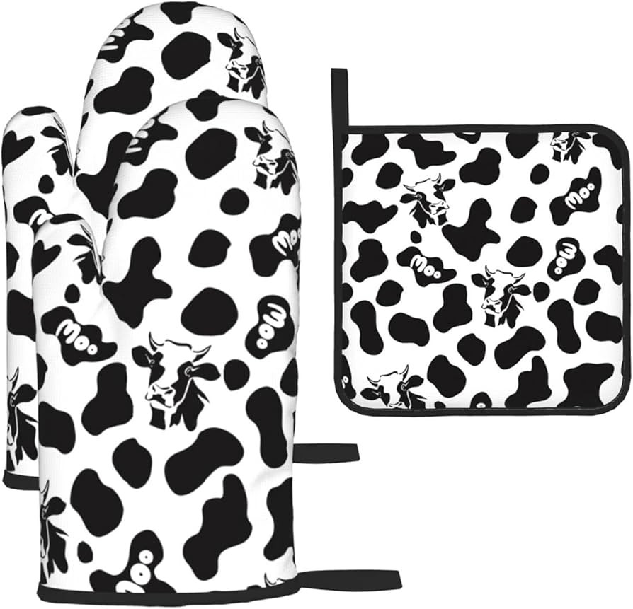 Cow Print Oven Mitts and Pot Holders Sets Heat Resistant for Kitchen BBQ Microwave Baking Grillin... | Amazon (US)