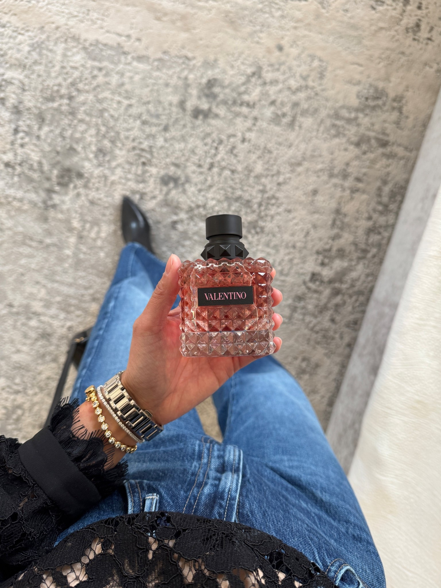 Perfume. Fragrance. Gift for her. 
This is the type of scent that I like for evenings or dressy occasions. 
Feminine, warm, and slightly woody to me. Long-lasting scent. @valentino.beauty #valentinobeauty #giftedbyvalentinobeauty
My husband actually has been wearing the male version of this fragrance for a while now. 
Date night outfit. 
Barrel jeans- size up. 
Kitten heel booties. 
Lace top. 
Rhinestone bracelets  

#LTKGiftGuide #LTKBeauty #LTKOver40