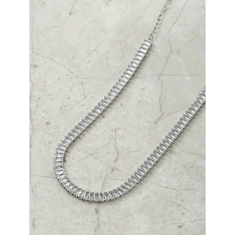 Believe by Brilliance Fine Silver Plated and Genuine CZ Choker Necklace, Female, 1 Piece | Walmart (US)