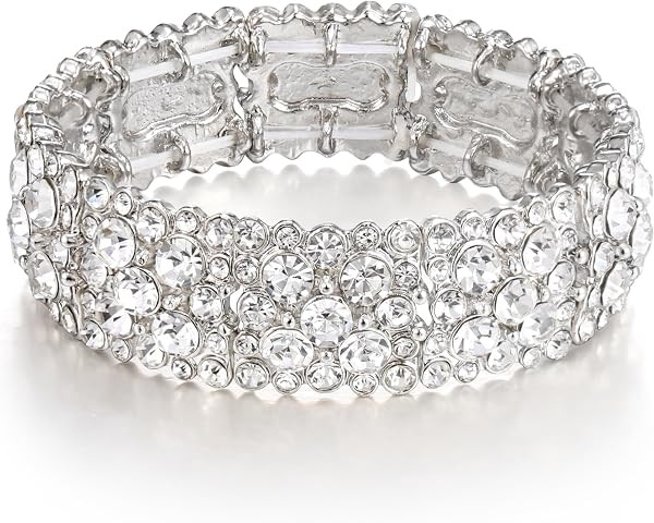 EVER FAITH Women's Round Austrian Crystal Elegant Bridal Stretch Bracelet | Amazon (US)