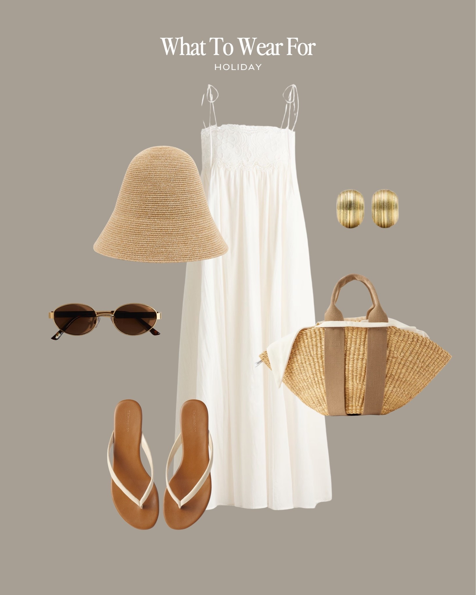 Holiday outfit ☀️ 

White outfits, midi dress, H&M new in, vacation, summer style, flip flops, straw hat & beach bag

#LTKsummer