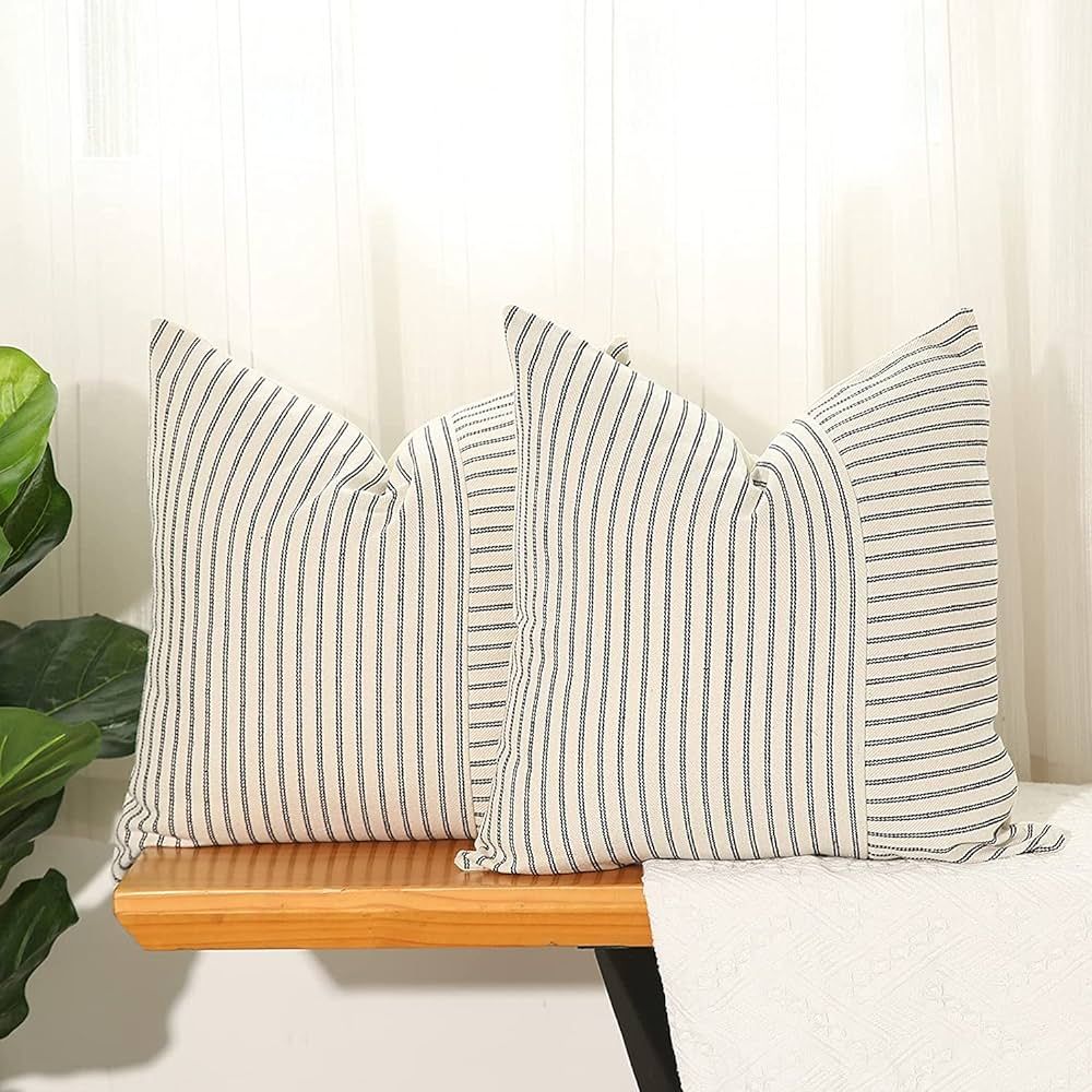 Airbin Linen Farmhouse Striped Throw Pillow Covers 20 x 20 Inch Square, Pack of 2 Decorative Pill... | Amazon (CA)